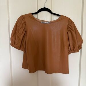 Amanda Uprichard Brown Puff Sleeve Crop Blouse